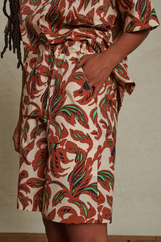 Short Acapulco - Terre Battue/Vert - Coton - Femme