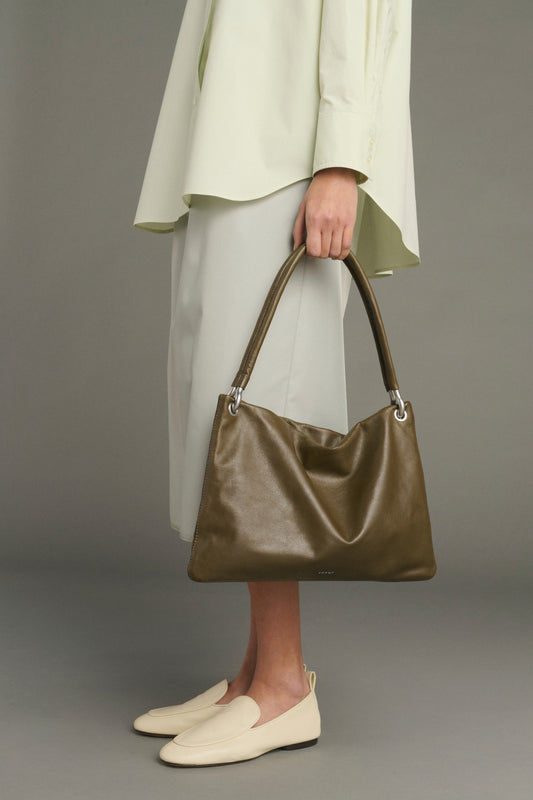 Gia Mini tote bag - Khaki Smooth Zip Leather for Women - Soeur