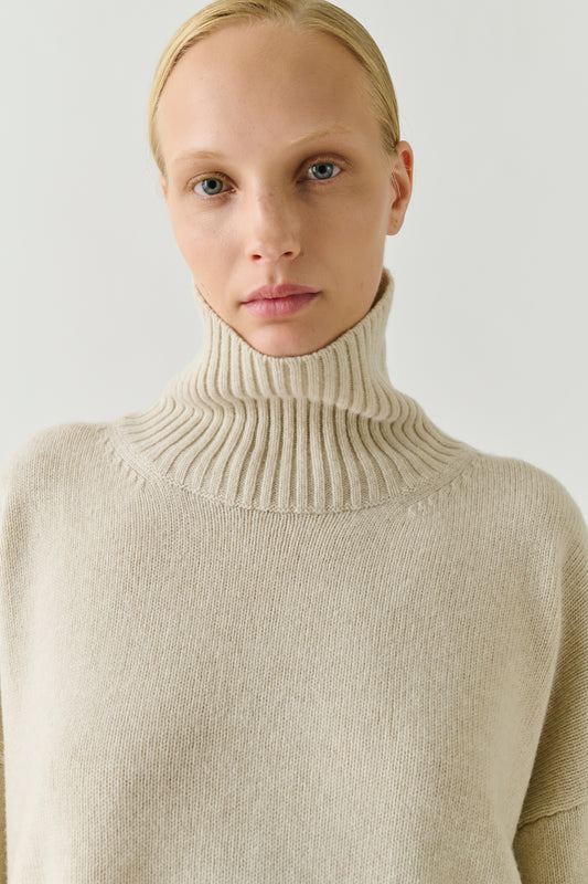 William pullover - Écru Marl Merino Wool High collar - Soeur