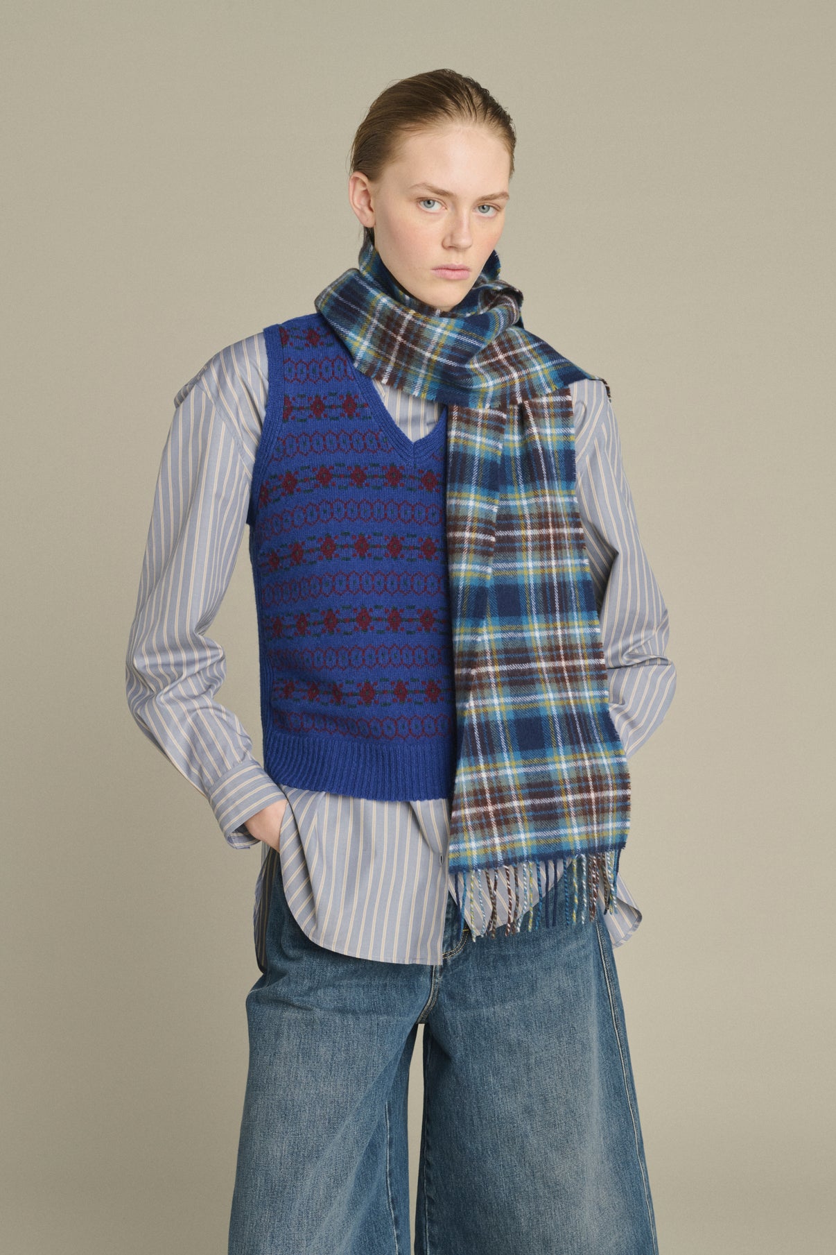 Kela Scarf - Blue/Brown - Wool - Women vue 2
