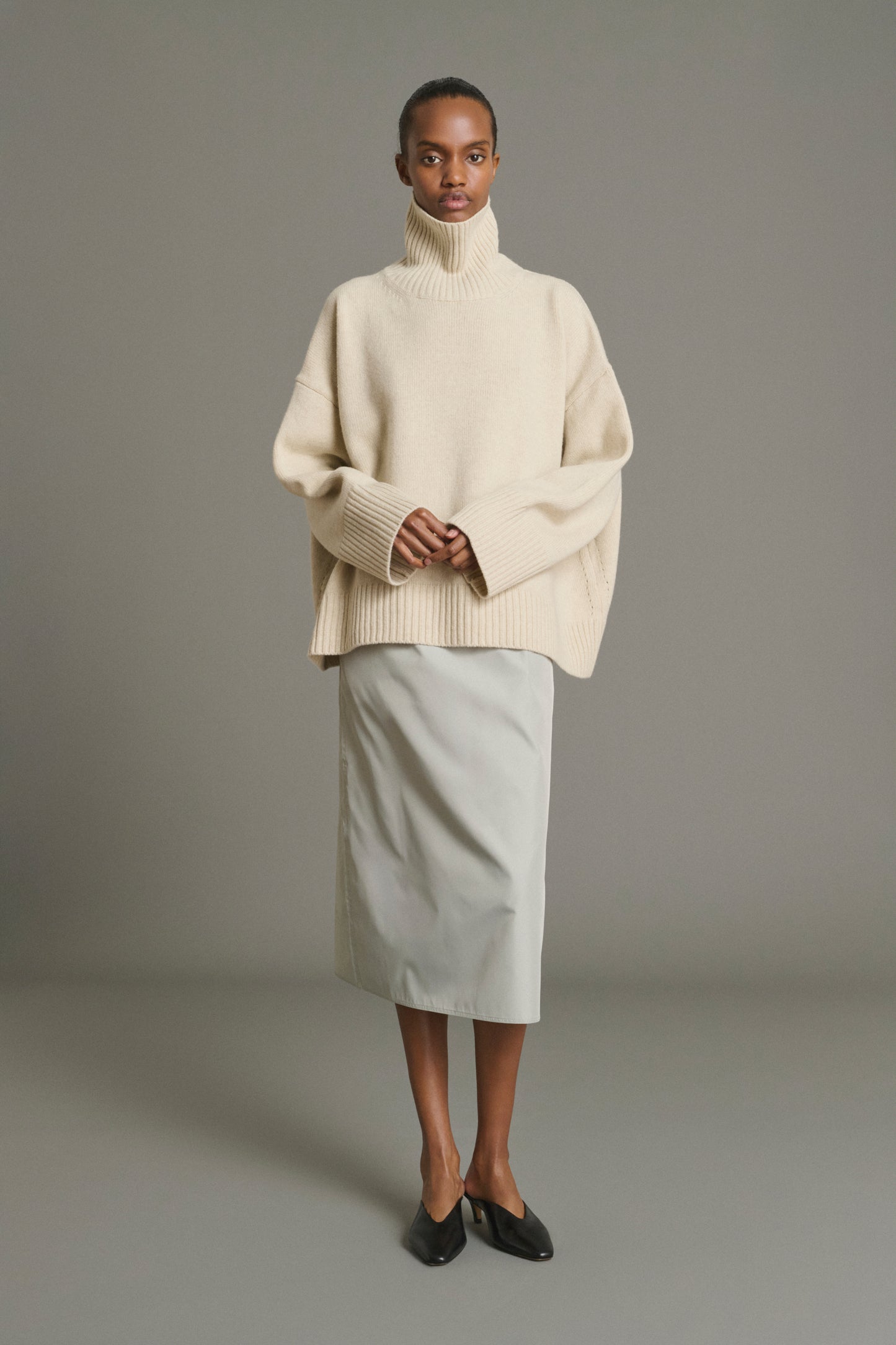 William pullover - Écru Marl Merino Wool High collar - Soeur